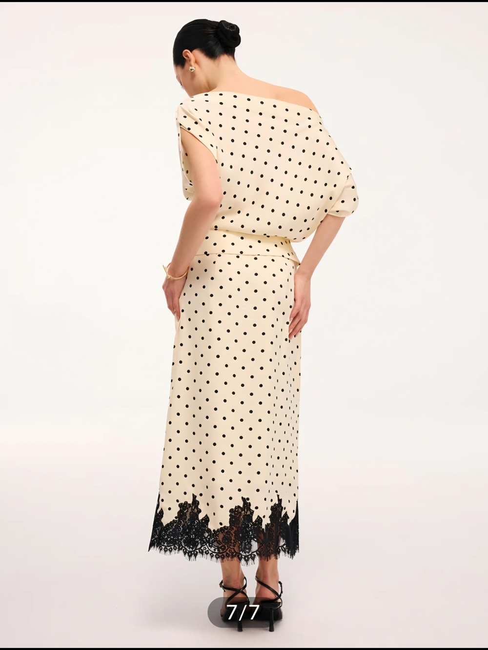 Polka Dot Top & Lace Trim Midi Skirt Set - Picture 2 of 3